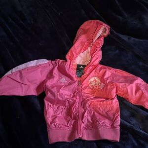 adidas Pink Hooded Kids Windbreaker with Mets Patch